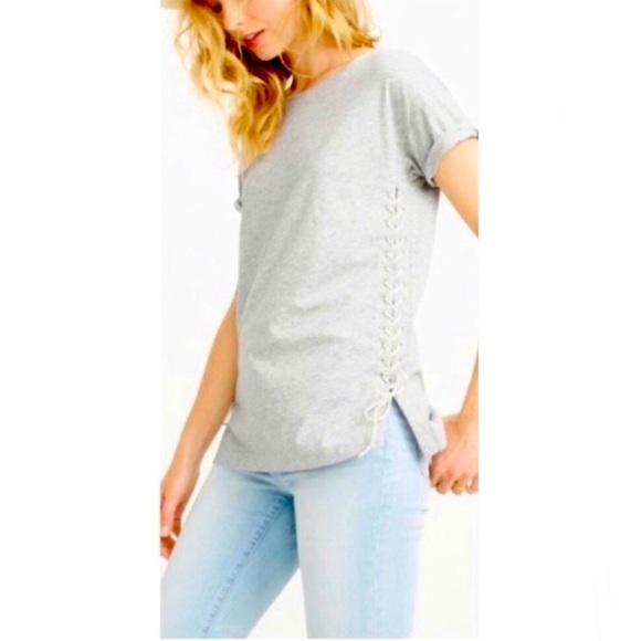 J Crew Side Tie Lace Up Cotton Tee - Picture 1 of 12
